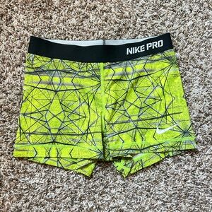 Mid/high waisted Neon yellow/green Nike Pro mini spanks/shorts